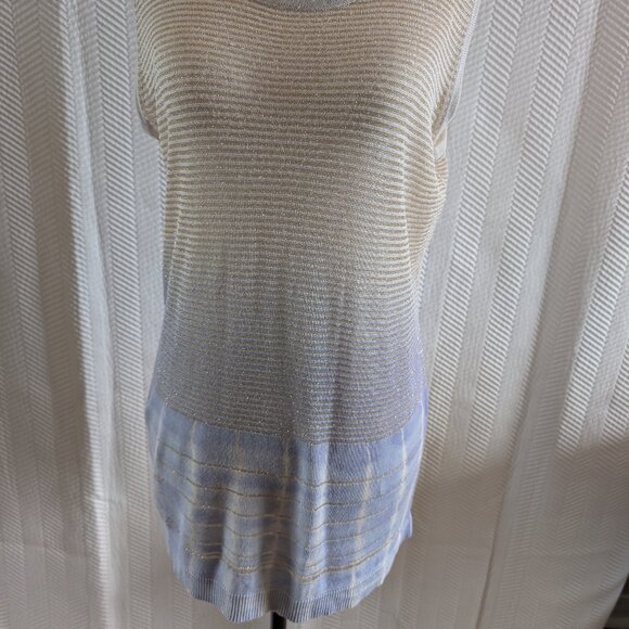 Allison Daley Sleeveless Knit Top Size Medium Metallic Tie-Dye Gold and Blue - Picture 3 of 11
